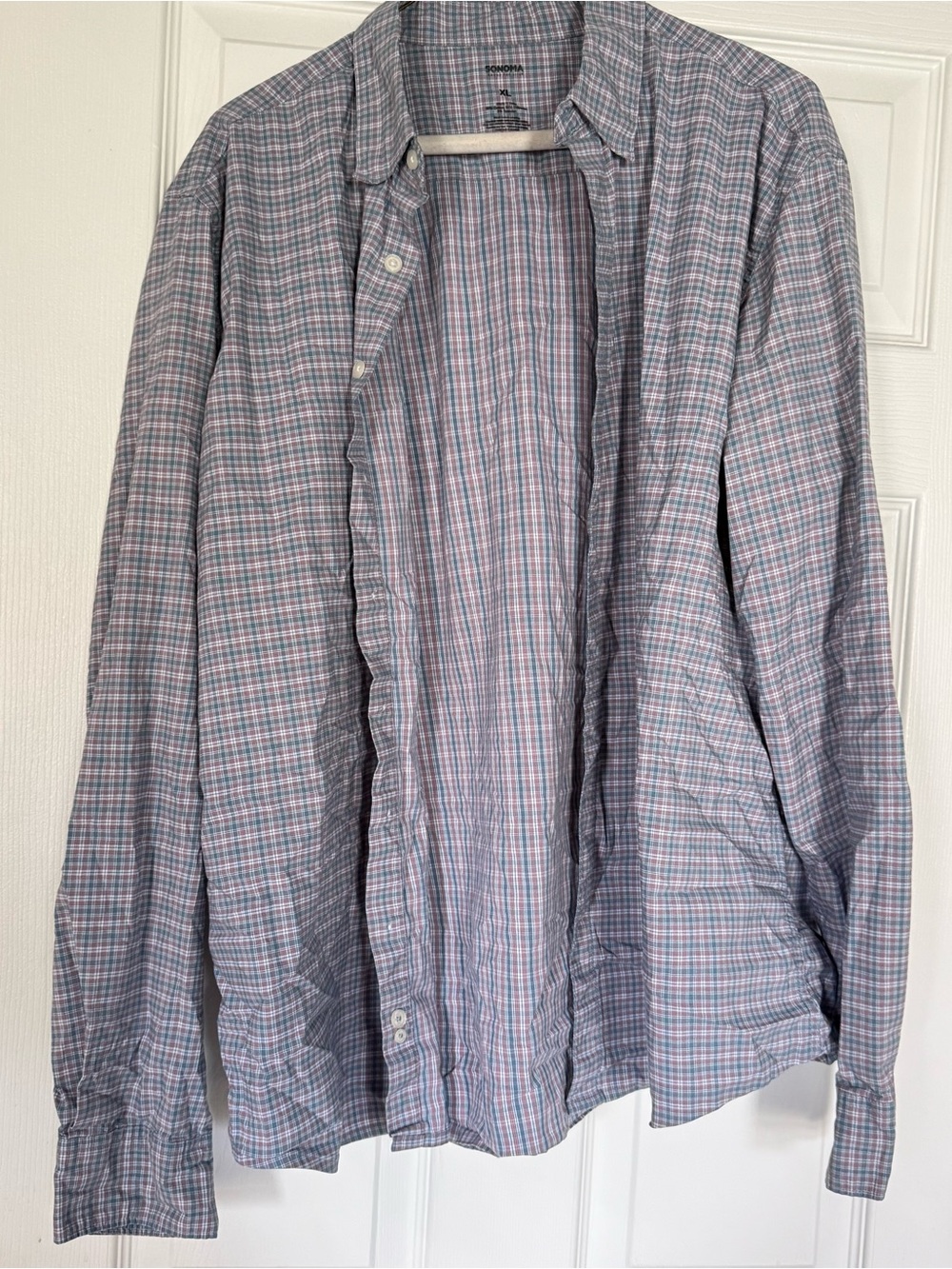 Sonoma Plaid Button-Down Shirt in Blue and Pink